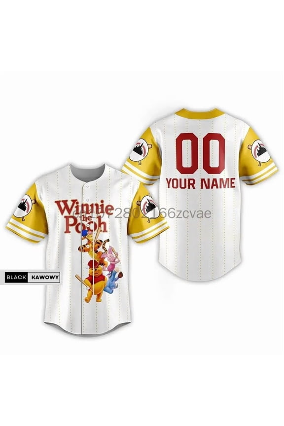 New Disney Winnie The Pooh Baseball Personalized Cartoon Print Baseball Jersey Outdoor Spo
