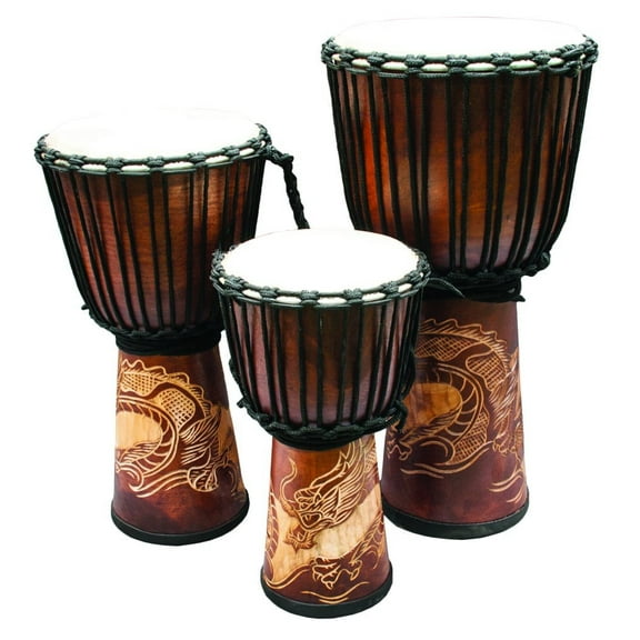 New Djembe Standard Linecarv, 16" tall, 8" head, NK 190 Dragon