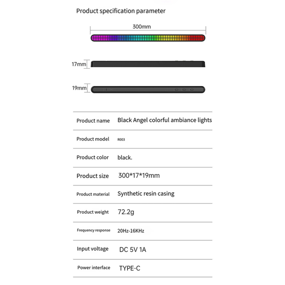 New Double Row 64-Bit Pickup Light Car RGB Rhythm Light Car Voice-Controlled Light Audio Atmosphere Light