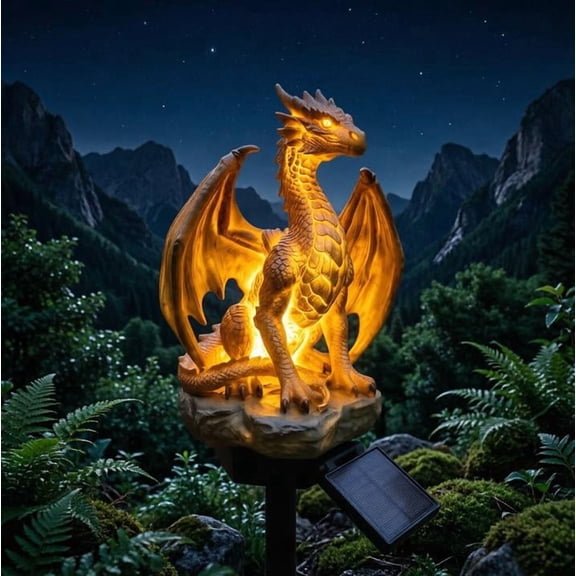 New Dragon Legacy Golden Ember Edition Solar Garden Light, Ancient Lore Themed Dual Dragon Solar Lighted Statue, Enchanting Evening Backyard Atmosphere Maker