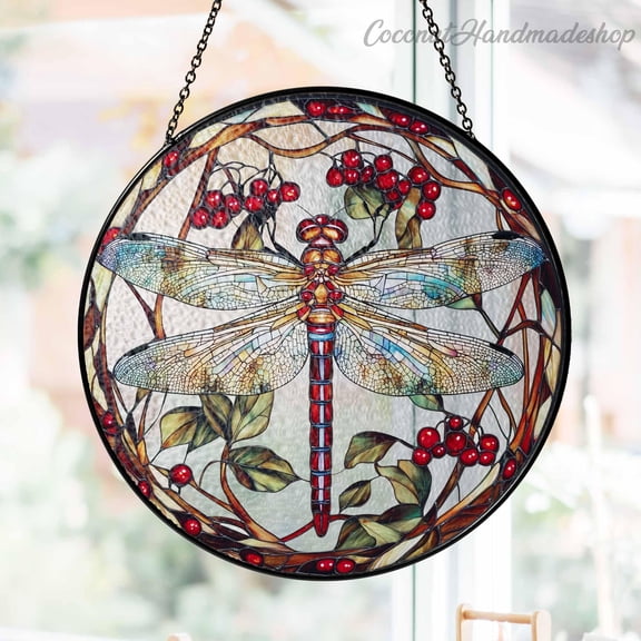 New Dragonfly Glass Suncatcher, Dragonfly Window Hanging, Nature Inspired Art Suncatcher, Gift For Her, Dragonfly Lover Gift, Garden Decor Gift