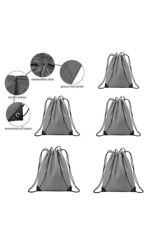 New Drawstring Bags Bulk 1 Pcs, DIY Drawstring Backpack Cinch Bag Sackpack for Men Women Gym (Gray) 5PCS