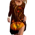 thumbnail image 1 of New Dresses Fall,Brilliant Womens Dresses Clearance Women's Round Neck Printed Halloween Knee Length Dress LooseLong Sleeves Mini Dress, 1 of 5