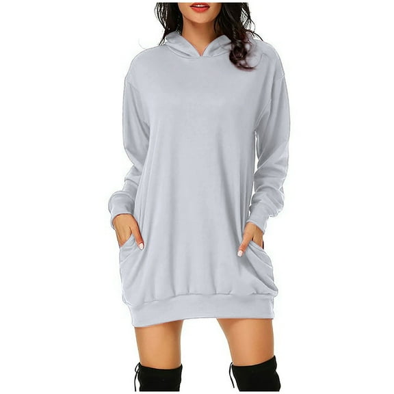 New Dresses Fall,Rutainlusire Womens Dresses Women's Fashion Solid Color Hooded Pullover Pocket Thin Guards Dress Hooded Dress