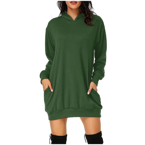 New Dresses Fall,Rutainlusire Womens Dresses Women's Fashion Solid Color Hooded Pullover Pocket Thin Guards Dress Hooded Dress