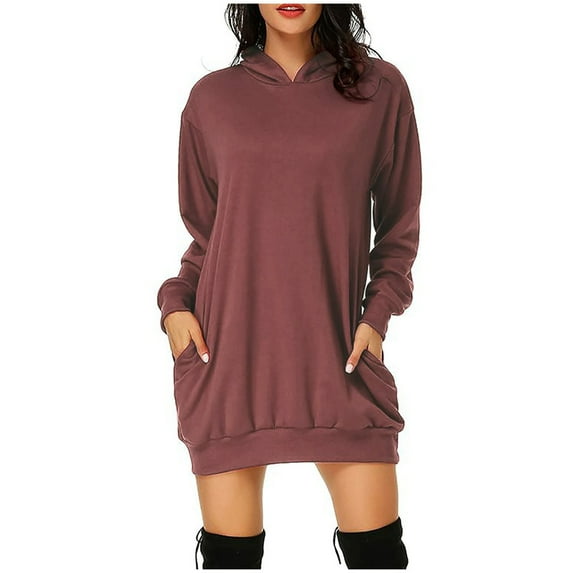 New Dresses Fall,Rutainlusire Womens Dresses Women's Fashion Solid Color Hooded Pullover Pocket Thin Guards Dress Hooded Dress
