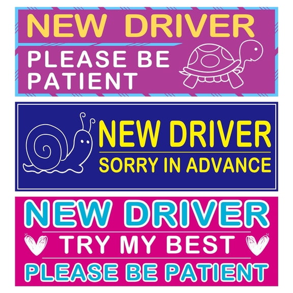 New Driver Car Bumper Stickers, 3-Pack Reflective Vinyl Decals with Turtle, Snail, Heart Designs for Car Bumpers, Windows, Laptops, Waterproof & Durable for New Drivers, Teens, Learners - 3PCS Funny