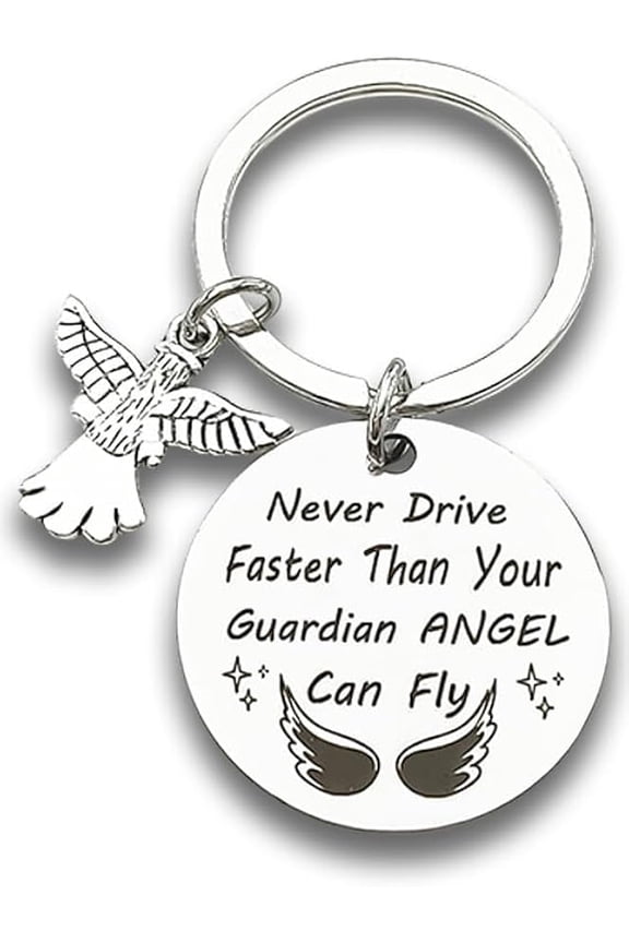 New Driver Key Ring Gift Sweet Guardian Angel Keychain Never Drive Faster Than Your Angel Can Fly Keychain Charm for Women