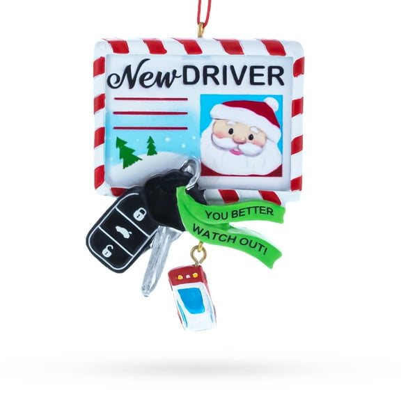 New Driver Santa License with Car Keys Resin Christmas Ornament