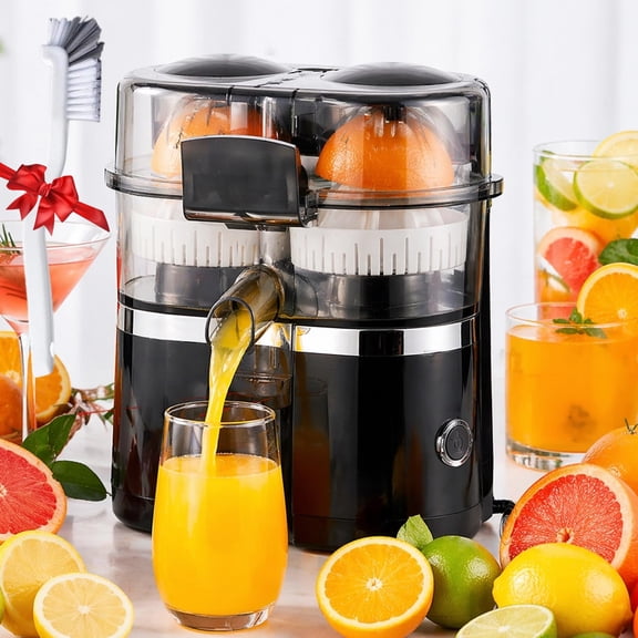 New Dual-Head Automatic Citrus Juicer, Dual-Head Electric Citrus Juicer, Built-In Cutter & Cones, One Button & Easy Clean, Exprimidor De Naranjas Electrico For Oranges, Lemons, Grapefruits