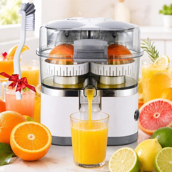New Dual-Head Automatic Citrus Juicer, Dual-Head Electric Citrus Juicer, Built-In Cutter & Cones, One Button & Easy Clean, Exprimidor De Naranjas Electrico For Oranges, Lemons, Grapefruits