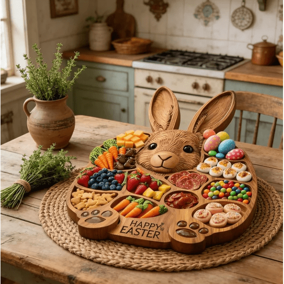 New Easter Bunny Wooden Charcuterie Board,Cute Rabbit-Shaped Serving Tray,Bunny Wooden Dish,Perfect Easter Party Centerpiece,for Holiday Snacks & Cheese Platter,Kitchen Decor