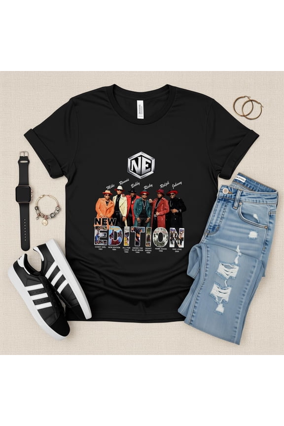 New Edition Tour Shirt, Concert T Shirt for Music Fans, Vintage Style Band Tee,Black Color,Size L