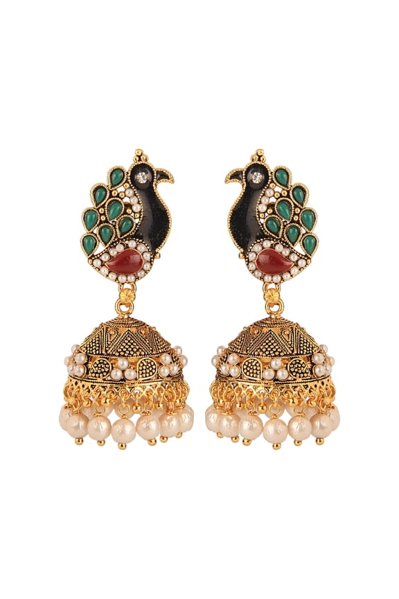 New Efulgenz Oxidized Gold Tone Hoop Earrings Indian Bollywood Bridal Designer Jewelry Oxidized Traditional Jhumka Jhumki for Women
