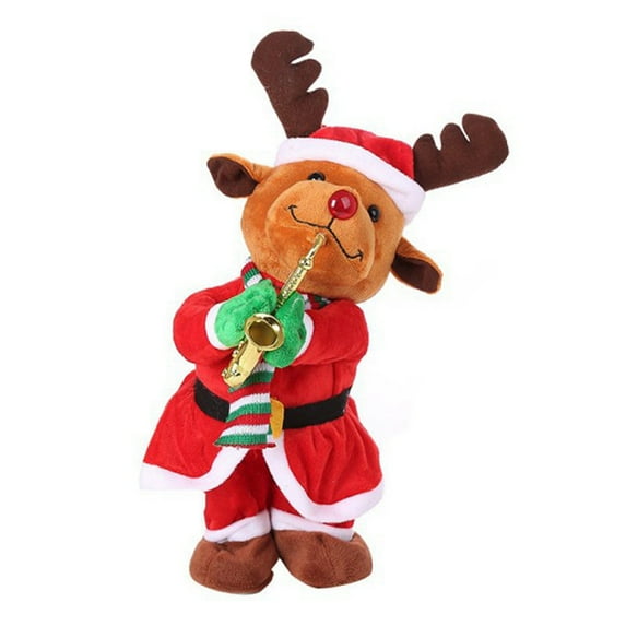 New Electric Blowing Saxophone Elk ,Christmas Playing Saxophone Elk, Musical Shaking Elk, Singing Dancing Elk Plush Doll Toys for Kids Xmas Gifts