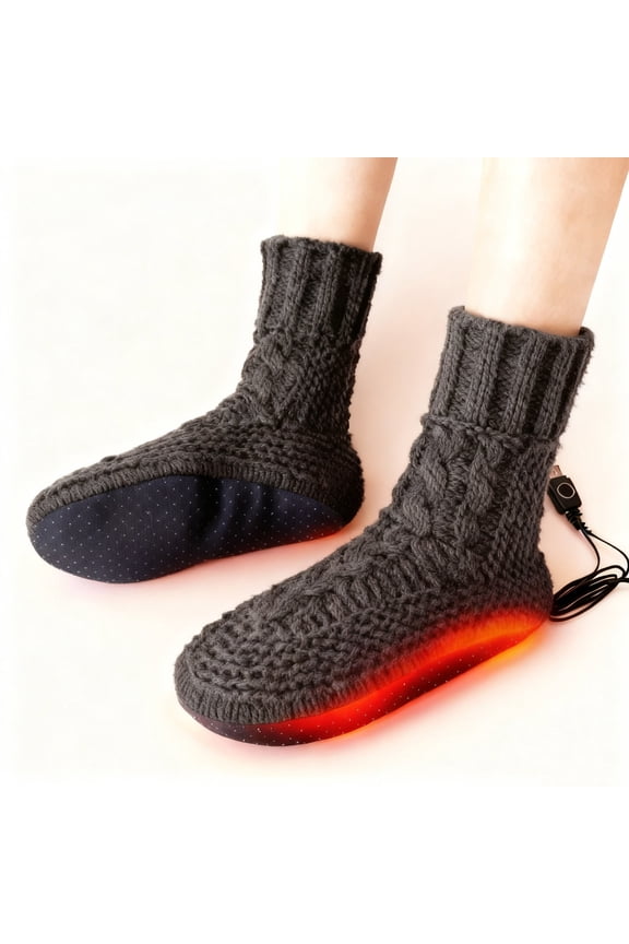 New Electric Heated Fleece Socks for Men Women, Winter USB Heating Pad Knitted Socks Foot Heater Anti-Slip Thermal Indoor Footwear Foot Warmer Fit for Women's