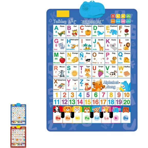 New Electronic Alphabet Wall Chart,Talking Wall Chart for Kids,English & Spanish Learning Poster with Songs,for Toddlers 1–6 (Blue)