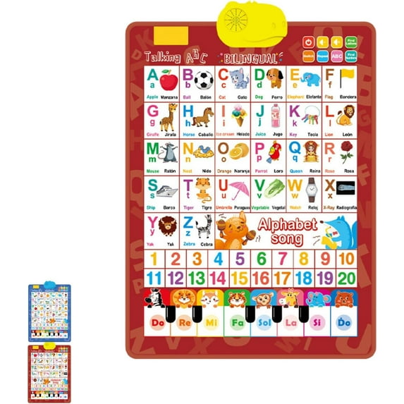 New Electronic Alphabet Wall Chart,Talking Wall Chart for Kids,English & Spanish Learning Poster with Songs,for Toddlers 1–6 (Red)