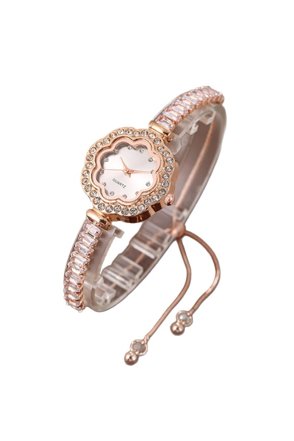 New Elegant Diamond-encrusted Lace Round Bracelet Alloy Square Gemstone Quartz Watch