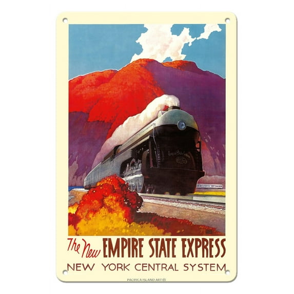 The New Empire State Express - Hudson River Valley - New York Central System - Vintage Railroad Travel Poster by Leslie Darrell Ragan c.1941 - 8 x 12 inch Vintage Metal Tin Sign