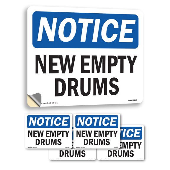 New Empty Drums OSHA Notice Vinyl Decal Label 5 Inch x 3.5 Inch - 5 Pack