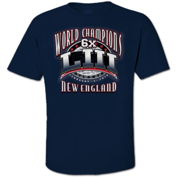 New England 6X Time World Champions LIII Football Champs Navy Blue T-Shirt