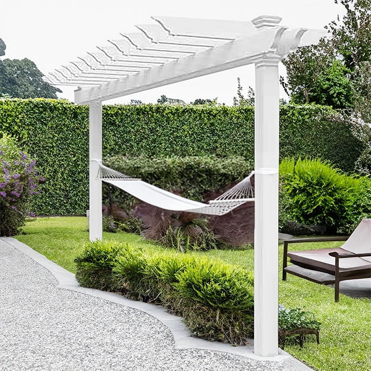 New England White Vinyl Hammock Stand with Roof Effect