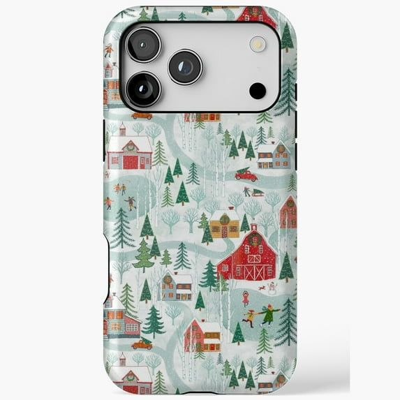 New England Christmas Snowy Scene Phone Case iPhone Case 17 through 11 Pro Max