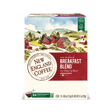 New England Coffee Breakfast Blend, Medium Roast, Single Serve Pods, 24 Count Box