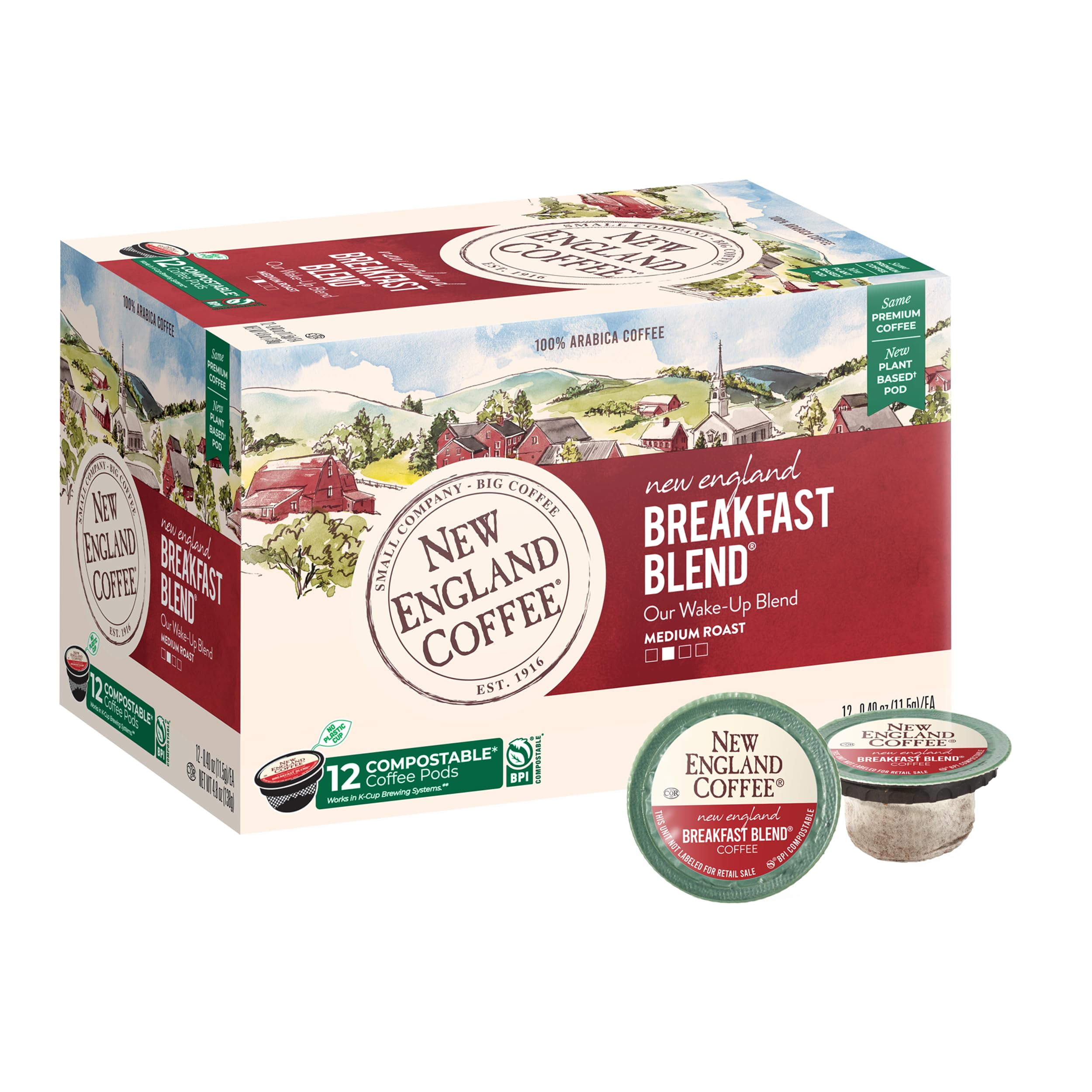 New England Coffee Breakfast Blend Medium Roast Single Serve Pods, 12ct Box (Pack of 2)