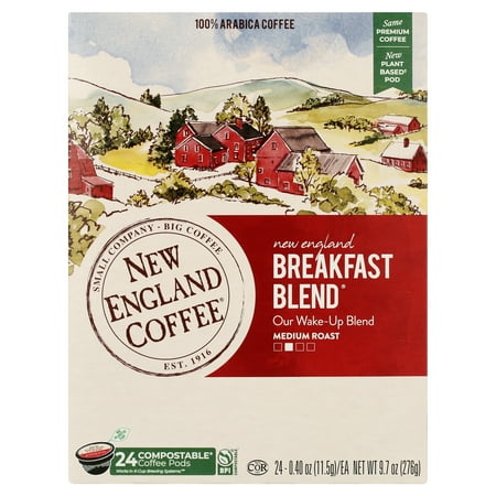 New England Coffee Breakfast Blend Medium Roast, Single Serve Pods, 24 Count