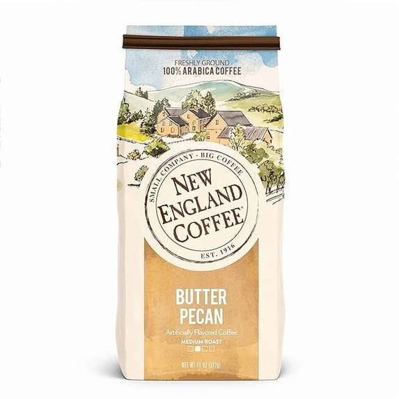 New England Coffee Butter Pecan Medium Roast Ground Coffee, 11oz Bag (Pack of 1)
