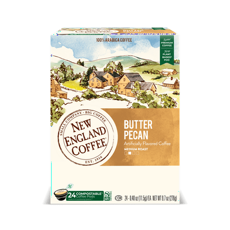 New England Coffee Butter Pecan Blend Medium Roast, Single Serve Pods, 24 Count
