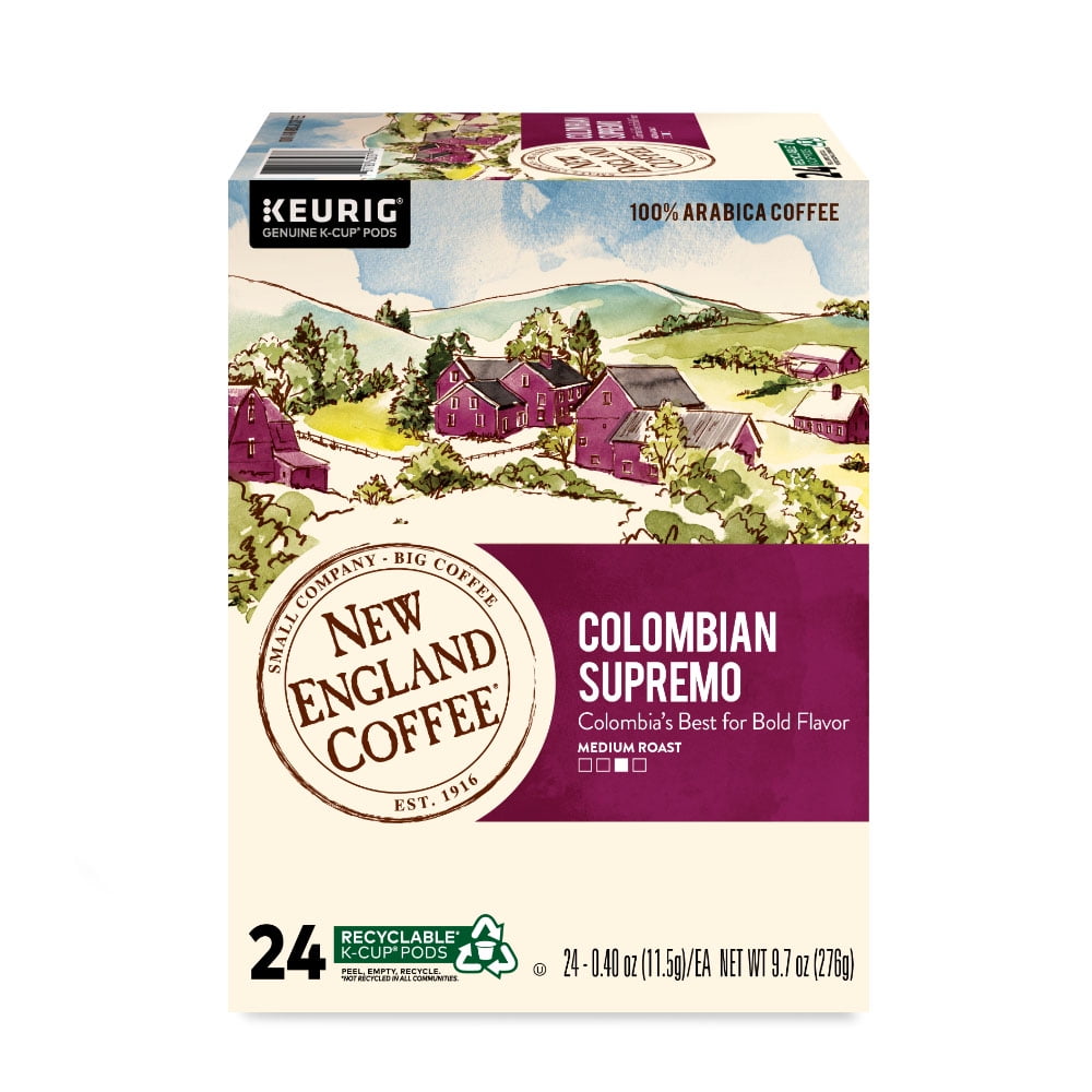 New England Coffee K-Cup Colombian Supremo Coffee - Medium - 24 / Box New England Coffee K-Cup Colombian Supremo Coffee - Medium - 24 / Box
