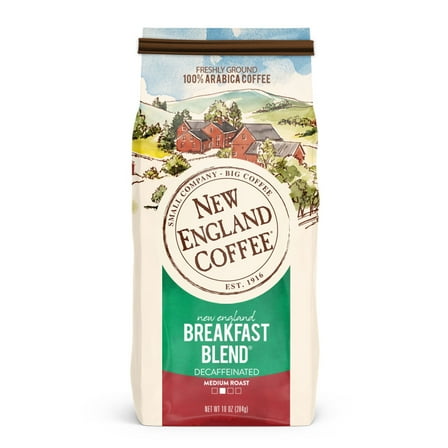 New England Coffee Decaffeinated Breakfast Blend Medium Roast Ground Coffee, 10 oz