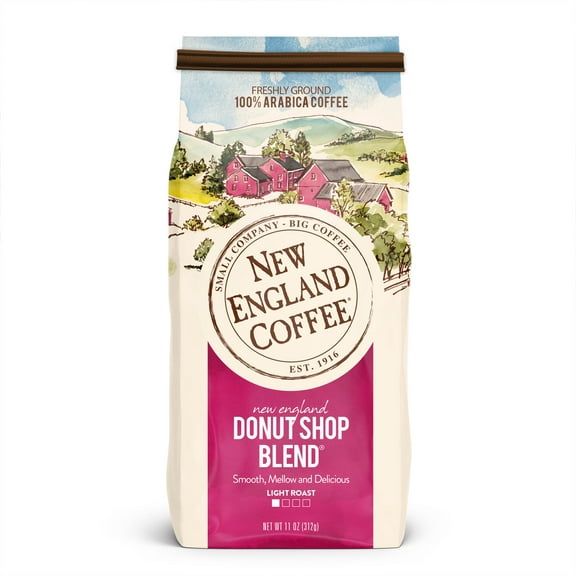 New England Coffee Donut Shop Blend Light Roast Ground Coffee, 11 oz