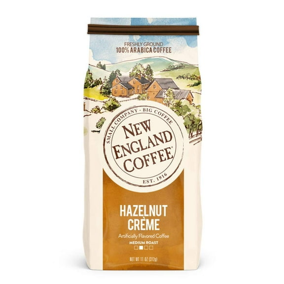 New England Coffee Hazelnut Crme Medium Roast Ground Coffee, 11oz Bag (Pack of 3)