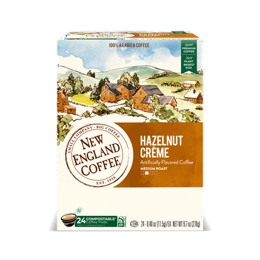 New England Coffee Hazelnut Crème, Medium Roast, Single Serve Pods, 24 Count Box