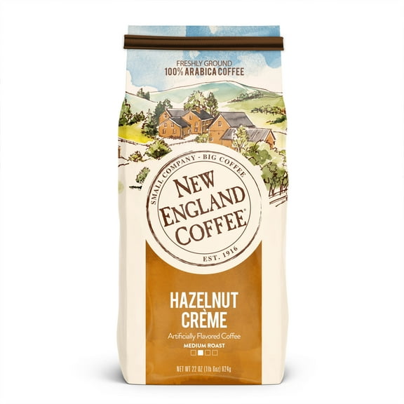 New England Coffee Hazelnut Crème Blend Medium Roast Ground Coffee, 22 oz