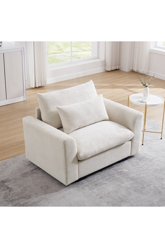 Modern Beige Corduroy Single Sofa Accent Chair 85cm Deep for Living Room