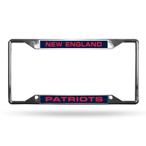 New England Football Patriots 4-Corner EZ View Chrome Metal Laser Cut License Plate Frame