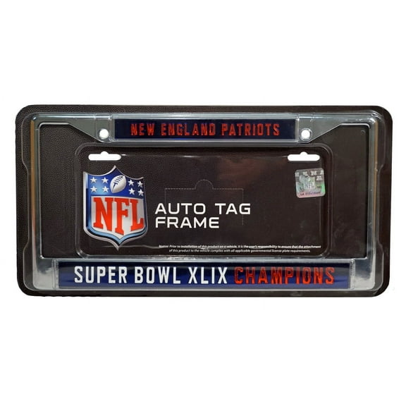 New England Football Patriots Super Bowl XLIX Chrome Metal License Plate Frame Holder