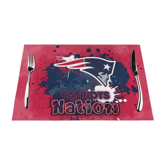 New_England Heat Resistant Placemats Set of 4, Washable PVC Table Mats, Football Team Theme Fan Home Decor Kitchen Dining Table, Non-slip, Stain Resistant, Easy to Clean, Gift
