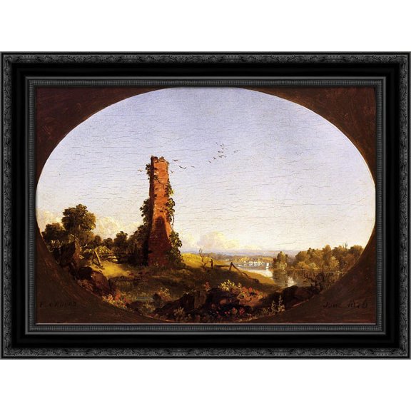 New England Landscape with Ruined Chimney 24x19 Black Ornate Wood Framed Canvas Art by Church, Frederic Edwin