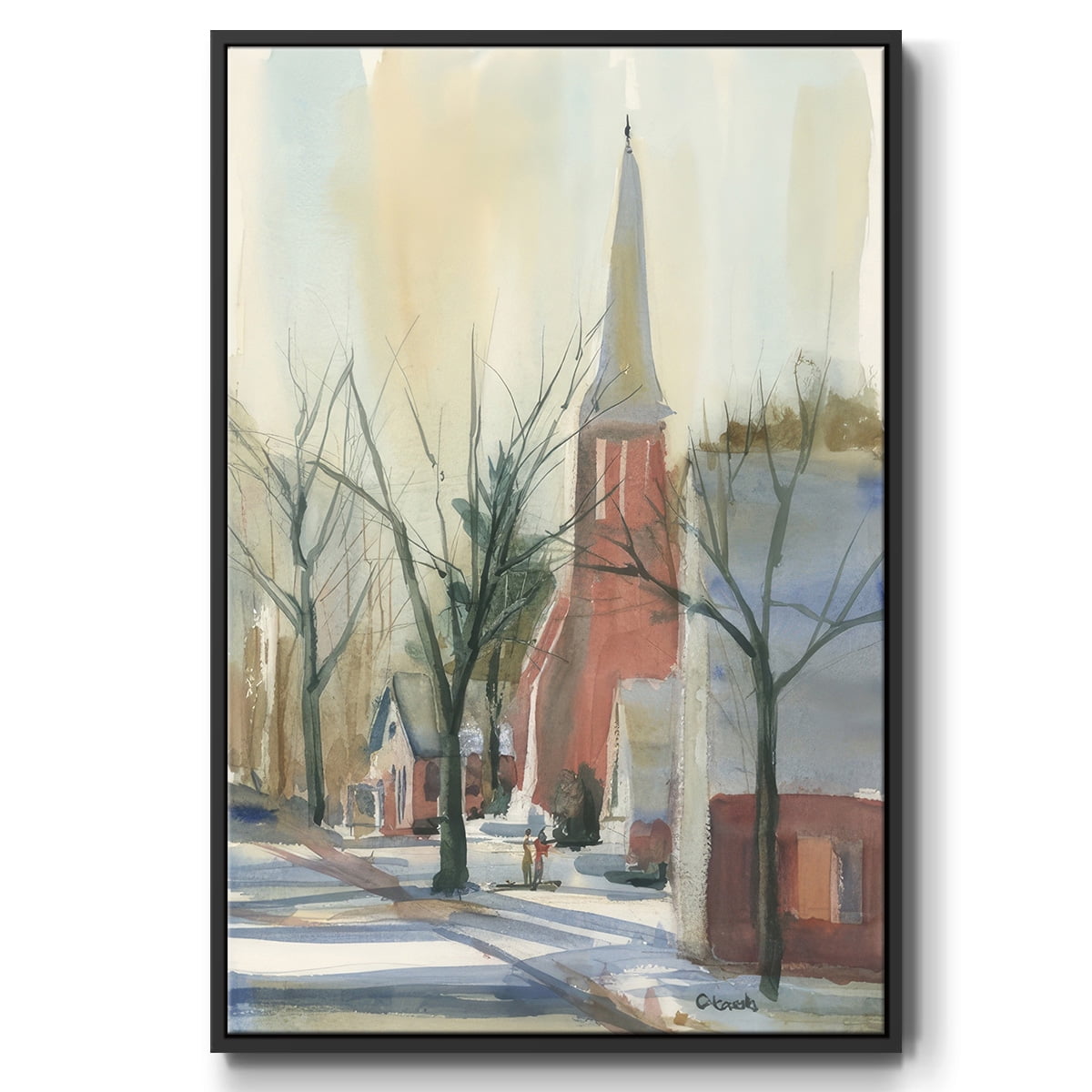 New England Main Street - Framed Gallery Wrapped Holiday Canvas - 27 x 41 - Black Frame