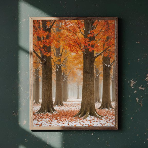 New England Maple Grove Poster Wall Art, Autumn Winter Forest Trees Snow Poster Poster Decoration, Size 8x12 UNFFRAMED F03.1.7l2784