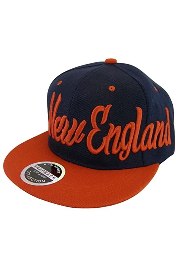 New England Men's Offset Cursive Script Adjustable Snapback Baseball Cap (Navy/Red)