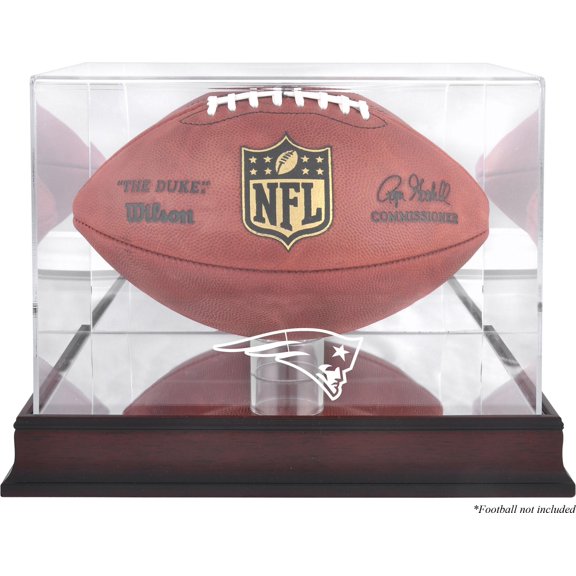New England Patriots Mahogany Football Logo Display Case with Mirror Back
