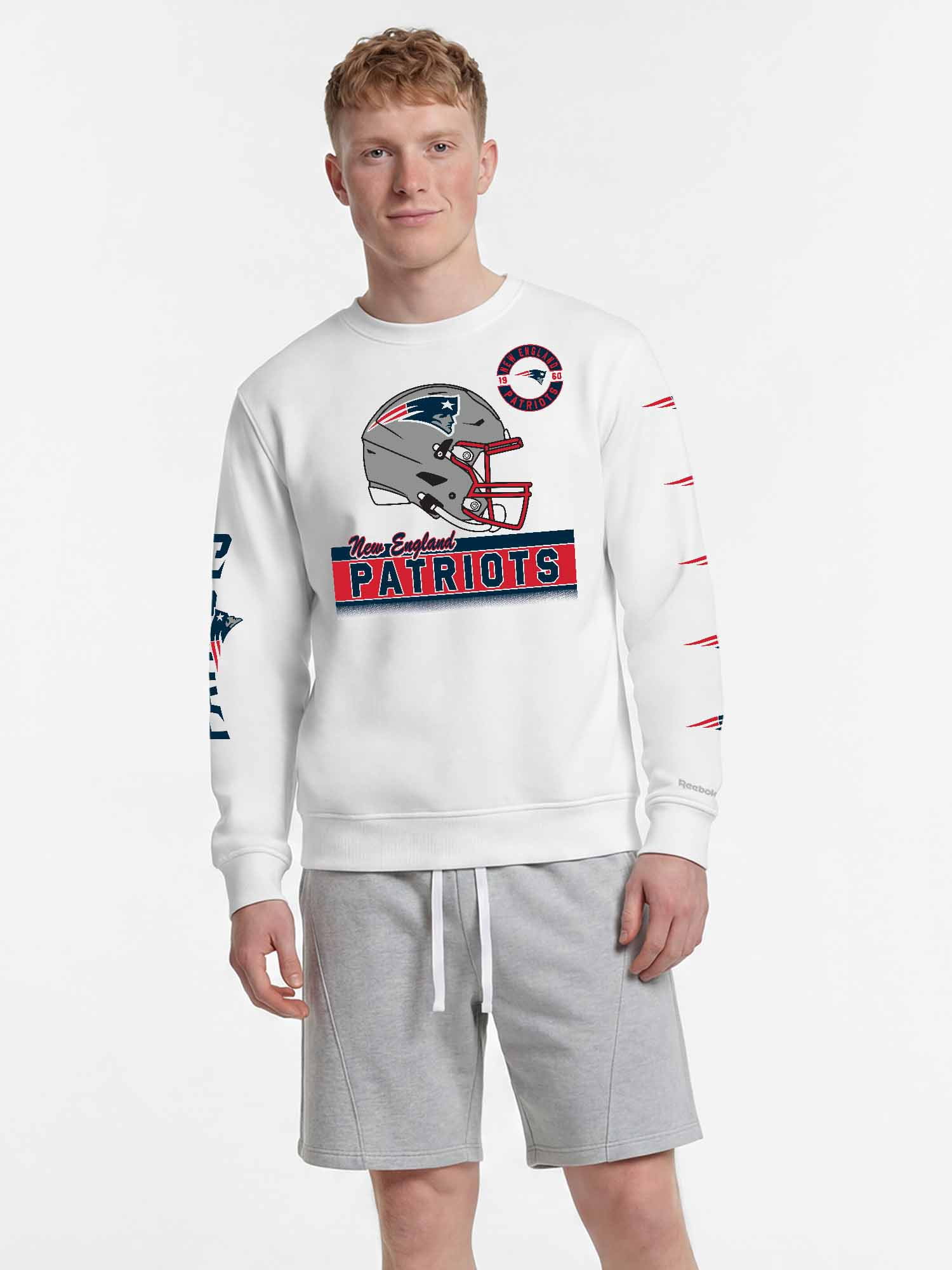 New England Patriots Reebok Mens White Crew Sweatshirt
