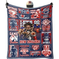 New England Plush Football Blanket, Football Style Travel Blanket Gifts for Men Women Boys Kids, Football Lovers Gifts, Blue Football Throw Blanket 60" X 50"